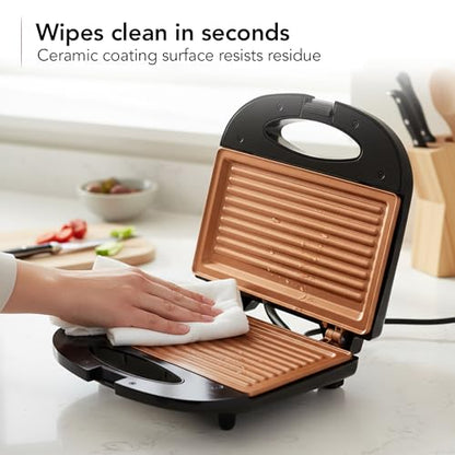 OVENTE Electric Panini Press Grill with Nonstick Plates, LED Indicator Lights, Thermostat Control, Compact Sandwich Maker Perfect for Cooking Breakfast, Steaks, Eggs Snacks & More, Copper GP0110CO - color: GP0110CO