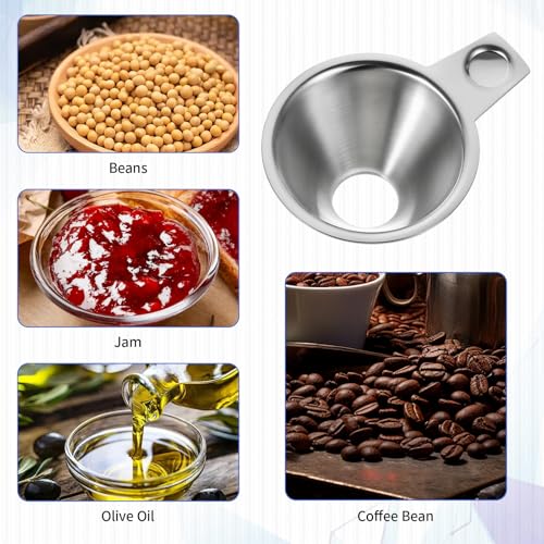 304 Stainless Steel Spice Funnel with Handle, Wide Mouth Canning Funnels Collection Kitchen Spice Jar Oil Bottle Funnel Spill-Free Metal Funnels for Salt Pepper Condiment Sauce 0.91" Bottom