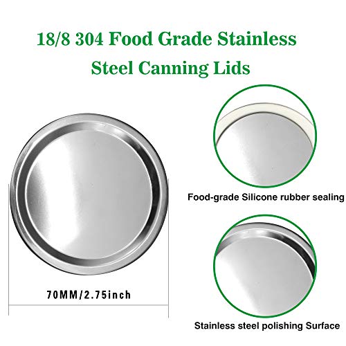 Reusable Canning Lids 18/8 Premium Stainless Steel Mason Jar Lids 70MM Regular Mouth Mason Jars Split-Type Lids with Leak Proof Silicone Seals Anti-Rust Dishwasher Safe12Pack (12, 70MM,Regular Mouth) - size: 70MM,Regular Mouth