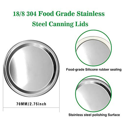 Reusable Canning Lids 18/8 Premium Stainless Steel Mason Jar Lids 70MM Regular Mouth Mason Jars Split-Type Lids with Leak Proof Silicone Seals Anti-Rust Dishwasher Safe12Pack (12, 70MM,Regular Mouth) - size: 70MM,Regular Mouth