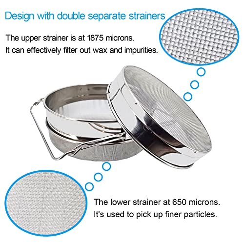 Stainless Steel Double Sieve Honey Strainer Filter for 5 Gallon Buckets Honey Extractor Equipment