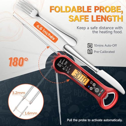Meat Thermometer Digital – Instant Read Food Thermometer for Cooking with Long Probe and Backlit Display, Fast Accurate Temperature for Grill, BBQ, Smoker, Candy, Kitchen Essentials
