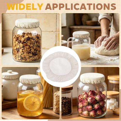 uxcell 6Pcs Sourdough Jar Cover, 240mm Wide Sourdough Starter Jar Covers Cloth Reusable Breathable Cotton Container Elastic Top Fermentation Lids for 9.4"-9.8"D Bowl & Jar Mouth, Beige - size: 240mm 9.4"-9.8"