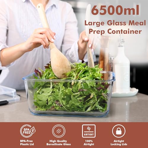 Razab 6500ml / 220 Oz / 28 Cups Extra Large Glass Food Storage Containers with Lids - Leakproof Glass Meal Prep Containers with Locking Lids for Roasting & Storing Leftover - Microwave & Oven Safe - color: Gray