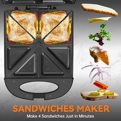Baker’s Friend Breakfast Sandwich Maker, 4 Slices of Panini Grill Press Sandwich Maker, Electric Sandwich Maker with Indicator Light, Grill Cheese & Egg Muffin Sandwich Maker, Graphite - color: Sandwich Maker (Graphite)