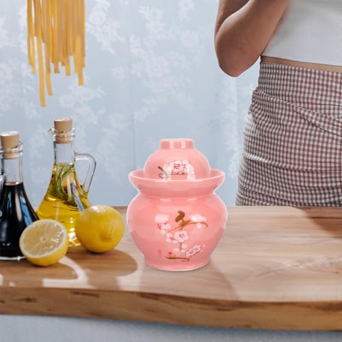 Abaodam Ceramic Pickle Jar with Double Lid 3.5l Retro Vegetable Fermenting Crock Sealed Storage Container for Kitchen Sauerkraut and Kimchi Preservation