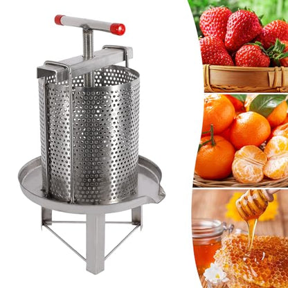 Mesh Honey Presser Machine Manual Beeswax Press Machine 2.6 Gallon Stainless Steel Extractor Beekeeping Tool for Beekeeping Farms, Households, Restaurants