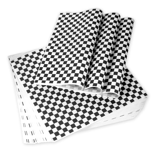 100pcs Deli Paper Sheets 12x12", Premium Food Basket Liners, Grease Resistant Wax Paper Sheets for Food, Classic Checkered Sandwich Wrapping Paper (Black & White Checkered) - color: Black & White Checkered