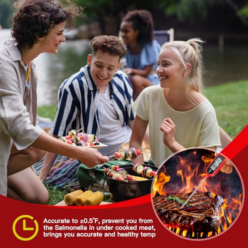 Copkim 6 Pcs Instant Read Meat Thermometer with Long Probe 9.65 Inch Kitchen Cooking Food Candy Waterproof Digital Thermometer for BBQ Water Milk Yogurt Liquid Cooking(Red) - color: Red