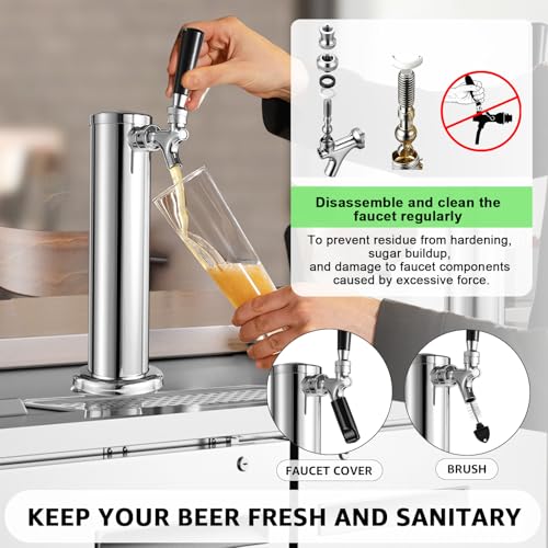 Single Beer Tap Tower, Draft Keg Tap Tower Brass Core Self-Closing Faucet Stainless Kegerator Tower Brewing Tower Kit with Kegerator Lines Parts - size: Single Tap Beer Tap Tower