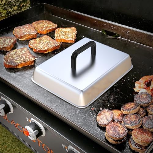 6.2" Burger Press & 14" Melting Dome Set for Blackstone Griddle Accessories | Food-grade stainless steel. Melts cheese fast, presses patties evenly. Easy to clean. Fits most flat top grills. - size: 6.2'' Burger Press+14'' Rectangular Dome-2PCS