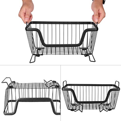 LOTTS Stackable Wire Basket, Metal Pantry Basket, Storage Organizer Bin with Handles, Fruit Basket for Kitchen Cabinets, Pantry, Closets, Bedrooms, Bathrooms (12.66.57.6") - 3 Pack - size: 3 Pack