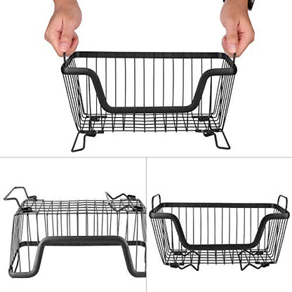 LOTTS Stackable Wire Basket, Metal Pantry Basket, Storage Organizer Bin with Handles, Fruit Basket for Kitchen Cabinets, Pantry, Closets, Bedrooms, Bathrooms (12.66.57.6") - 3 Pack - size: 3 Pack