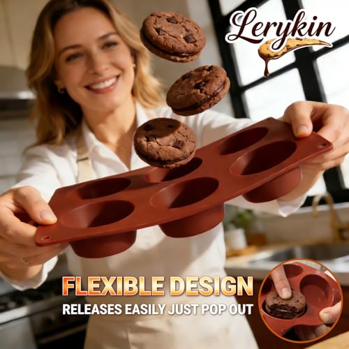 Lerykin 6-Cavity Silicone Baking Mold Non-Stick, 3 Pack Round Cylinder Chocolate Covered Cookie Molds for Candy, Cupcake, Jelly, Brownies, Pudding, Mini Soap - Dishwasher Safe - color: 6 Medium (Cylinder, 3 Pack)