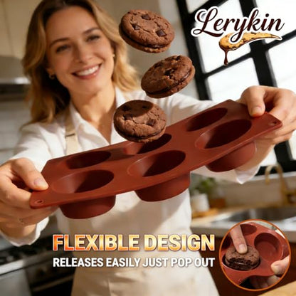 Lerykin 6-Cavity Silicone Baking Mold Non-Stick, 3 Pack Round Cylinder Chocolate Covered Cookie Molds for Candy, Cupcake, Jelly, Brownies, Pudding, Mini Soap - Dishwasher Safe - color: 6 Medium (Cylinder, 3 Pack)
