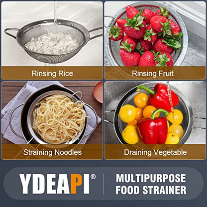 Ydeapi Fine Mesh Strainer, Stainless Steel Strainers with Sturdy Handle, Set of 3 Metal Sieve for Kitchen Food, Rice, Quinoa, Tea - 7", 4.6", 2.7" - size: 7" + 4.6" + 2.7"