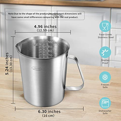 Measuring Cup, [Upgraded, 3 Measurement Scales, Including Cup Scale, ML Scale, Ounce Scale], Newness Stainless Steel Measuring Cup with Marking with Handle, 32 Ounces (1.0 Liter, 4 Cup) - size: 32 OZ (4 Cup, 1000 ML)