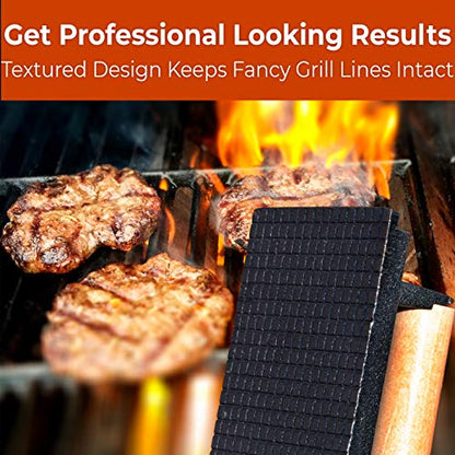 Versatile, Safe-Touch 8x4in Cast Iron Grill Weight 2pk. Perfect Meat Press With Wooden Handle for Crispy Bacon, Evenly Cooked Steak and Healthier Burgers. Great for Flat Top, Oven, Griddle and Skillet