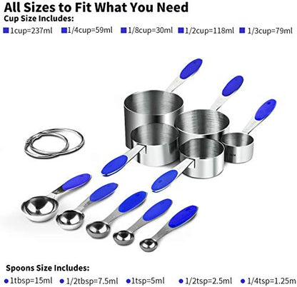 Measuring Cups : U-Taste 18/8 Stainless Steel Measuring Cups and Spoons Set of 10 Piece, Upgraded Thickness Handle(Blue) - color: Blue