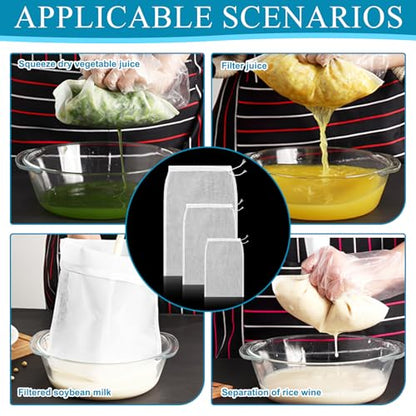 10Pcs Cheese Cloth Bag For Straining Reusable Nut Milk Bags Nylon Washable Fine Mesh Strainer Bags for for Almond Yogurt Juice Cheese Making Cold Brew Coffee Beer Tea (10Pcs 3 Size)