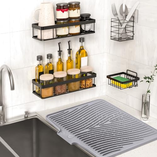 TIKNIK Silicone Dish Drying Mat for Kitchen Counter - Heat Resistant & Non-Slip Dish Drain Pad with Built-In Drain, Dishwasher Safe, Quick-Dry, Hangable & Roll-Up for Storage, Grey-1pcs, 20" x 15" - size: 20" x 15"