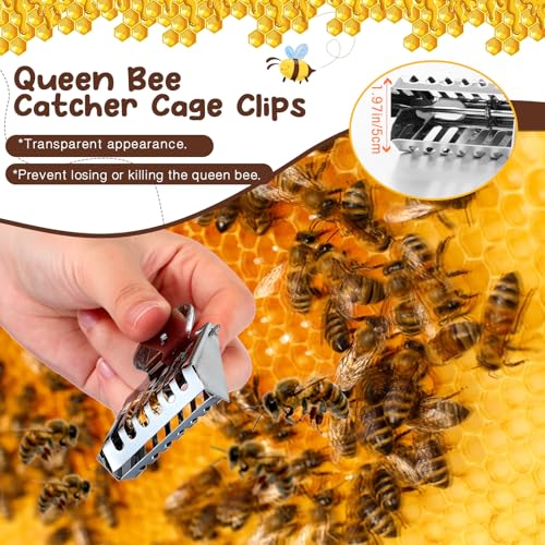 Qualirey 19 Pcs Queen Bee Marking Kit with Bee Marking Bottles Stainless Steel Queen Catcher Cage and Clips Marker Pens Beehive Entrance Gate Bees Cell Cups Push Pins for Beekeeping Supplies Tools