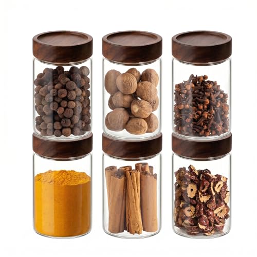 Glass Food Storage Jars, 18oz Glass Food Canister with Bamboo Lid, Kitchen Pantry Storage Jar, Glass Food Storage Containers, Ideal for Tea, Sugar, Rice, Coffee Beans, Spice, Candy, Cookie,6 Pack - color: 18oz-6pack