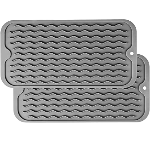 ZLR 2 Pcs Silicone Sink Caddy Tray (6" x 12") 2-Packs - Narrow Sponge Holder for Kitchen Counter - Waterproof Dish Drying Mat, Non-Slip Soap Dispenser Mat & Bathroom Vanity Organizer (Dark Gray) - color: Dark Gray, size: 12" x 6"