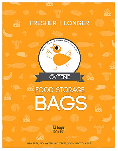 Food Storage Bags for Cheese, Meat, and Produce - Keeps Food Fresher Longer (12 Large Bags 10”x15”)