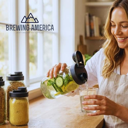 Mason Jar Lids Wide Mouth Plastic 4 pack-USA Made-Flip Cap Screw Top Pour Spout Drink Hole - Leak-proof for Ball, Kerr, Azure Canning Jars - Airtight for Drinks to Go and Controlled Pouring - Black - color: Black