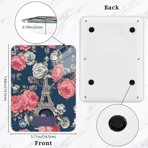 Food Scale Kitchen Scale for Baking Cooking Digital Food Weighing Measuring Scale Small Waterproof Electric Food Scale Blue French Eiffel Tower and Roses - color: Blue French Eiffel Tower and Roses