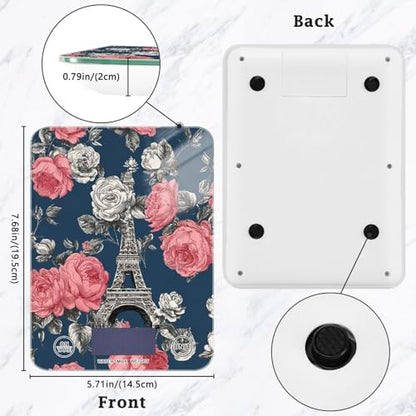 Food Scale Kitchen Scale for Baking Cooking Digital Food Weighing Measuring Scale Small Waterproof Electric Food Scale Blue French Eiffel Tower and Roses - color: Blue French Eiffel Tower and Roses