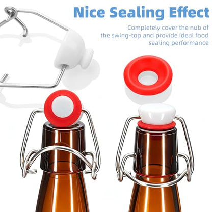 12 PCS Silicone Bottle Cap Gaskets, Replacement Seals for Flip Top Bottles, Tight Sealing, Flexible & Reusable, Red Half Cover Design (Red half cover design) - color: Red half cover design