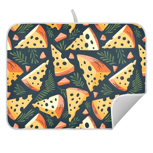 ALAZA Cheese Palm Leaf Dish Drying Mats Absorbent Microfiber Drying Pad Kitchen Countertop Draining Mat 16 x 18 Inches - size: 16" x 18"