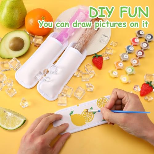 JANYUN Ice Pop Sleeves, 24 Pack Sublimation Blanks Popsicle Holder Reusable Freezer Pop Holders Bags Neoprene Popsicle Holders for Kids Adults Heat Press Transfer - color: White