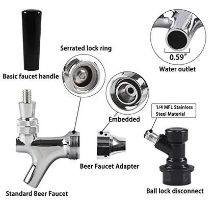 Beer Keg Tap CO2 Charger PERA Brand Ball Lock Beer Faucet Mini Gas regulaor Kit include Beer Faucet Keg Charger Ball Lock MFL Quick Disconnects Set for Home Brewing Mini Keg Corny Cornelius Keg