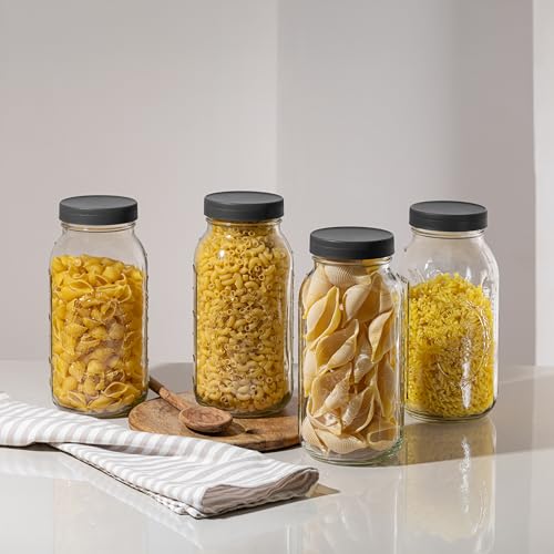 Wide Mouth Mason Jars 64 oz [2-Pack] with Airtight Lids – Large Glass Storage Jars for Pasta, Cookies, Dry Goods & Infused Water | BPA-Free Leak-Proof Lids - size: 64 oz
