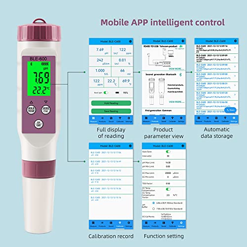 7 in 1 PH Meter PH Tester,0.01 High Accuracy Digital PH Meter for Water,PH/TDS/EC/ORP/S.G/Salt/Temp Tester,TDS Meter Water Tester for Drinking Water,Hydroponics,Plants,Aquarium and Pool - size: 7 in 1