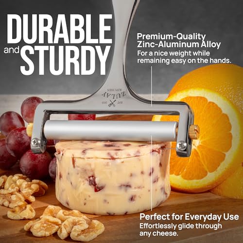 Zulay Kitchen Stainless Steel Wire Cheese Slicer - Adjustable Hand Held Cheese Cutter with 2 Extra Wires - Premium Cheese Shaver For Mozzarella, Cheddar, Gruyere - Cheese Cutter with Wire (Gunmetal) - color: Gunmetal