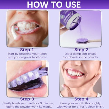 3Pcs Purple Teeth Whitening Powder - Purple Brightening Powder - Removes Stains, No Sensitivity - Toothpaste Power - for Coffee, Tea and Food Stains - Fresh Mint Flavor, Breath Freshener - size: 1.23 Ounce (Pack of 3)