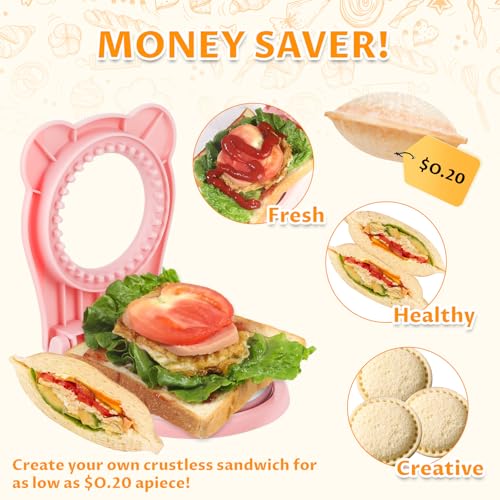 CHICHAUS Uncrustable Sandwich Maker,Sandwiches Pocket Circle Shape 3.7Inch Sandwich Cutter and Sealer,Sandwich Cutter for Kids Breakfast and lunchboxes (Pink) - color: Pink