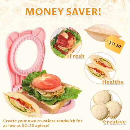 CHICHAUS Uncrustable Sandwich Maker,Sandwiches Pocket Circle Shape 3.7Inch Sandwich Cutter and Sealer,Sandwich Cutter for Kids Breakfast and lunchboxes (Pink) - color: Pink