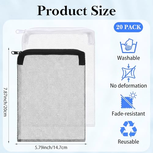 20PCS 7.9 X 5.8 Inch Aquarium Filter Media Bag Extra Fine 100μm Reusable Aquarium Mesh Bags with Zipper, White & Black Filter Mesh Bag for Fish Tank Activated Carbon, Ceramic Rings