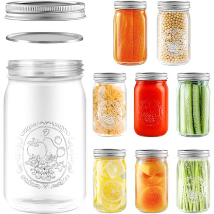 Miuyhji Wide Mouth Mason Jars 32 oz with Lids [9-Pack], Canning Jars with Metal Airtight Lids and Bands, 32 oz Glass Jars for Fermenting, Pickling, Freezing, Preserving, Meal Prep, Jar Décor - size: 32 oz-9Pcs (Clear)