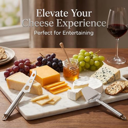 Cheese Slicer and Knife Set 2 pcs: Quality Stainless Steel Cheese Knife Set & Cutter for Perfect Cuts - Ideal for Charcuterie Boards & Cheese Lovers! (silver)
