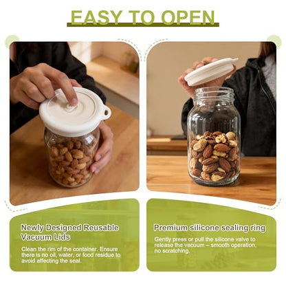 Mason Jar Vacuum Sealer Kit – Manual Sealer with 6 Reusable Silicone Lids for Wide & Regular Mouth Jars | Perfect for Juices, Smoothies & Keeping Food Fresh