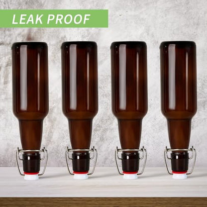 12oz Amber Glass Beer Bottles with Flip Top Airtight Lids, 10 Pack Swinging Top Home Brewing Bottles for Kombucha, Vanilla Extract, Kefir, Juice, Wine, Fermentation
