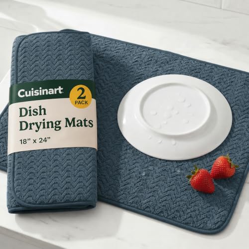 Cuisinart Dish Drying Mat for Kitchen Counter - 2-Pack XL 18x24 Ultra Absorbent Microfiber Dish Mat - Fast Drying, Machine Washable, Foldable Countertop Pad - Safe for Granite & Quartz - color: Geostripe Blue