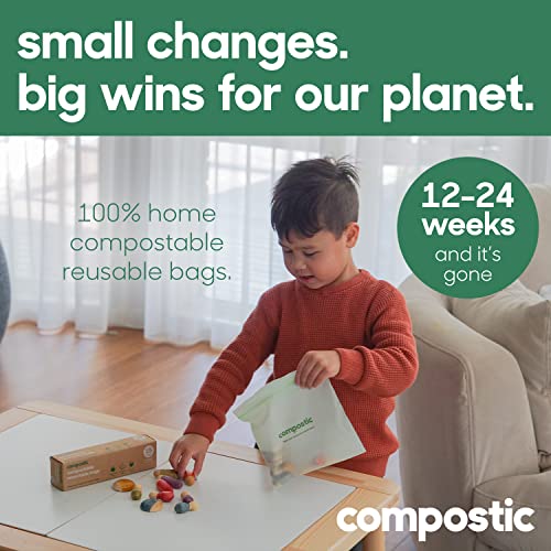 Compostic Compostable XL Sandwich Bags (90 + 10 Count) Everyday Essential — Resealable Zip-Seal, Plant-Based, Home Compostable, Freezer & Microwave Safe, BPA-Free, Non-Toxic, GMO-Free Food Storage Bag - size: 90 Count, style: Sandwich
