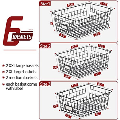 6 Pack Wire Baskets for Pantry Organization and Storage, Kitchen Organizer, 2 XXLarge & 2 XLarge & 2 Large - size: Large-6 Pack